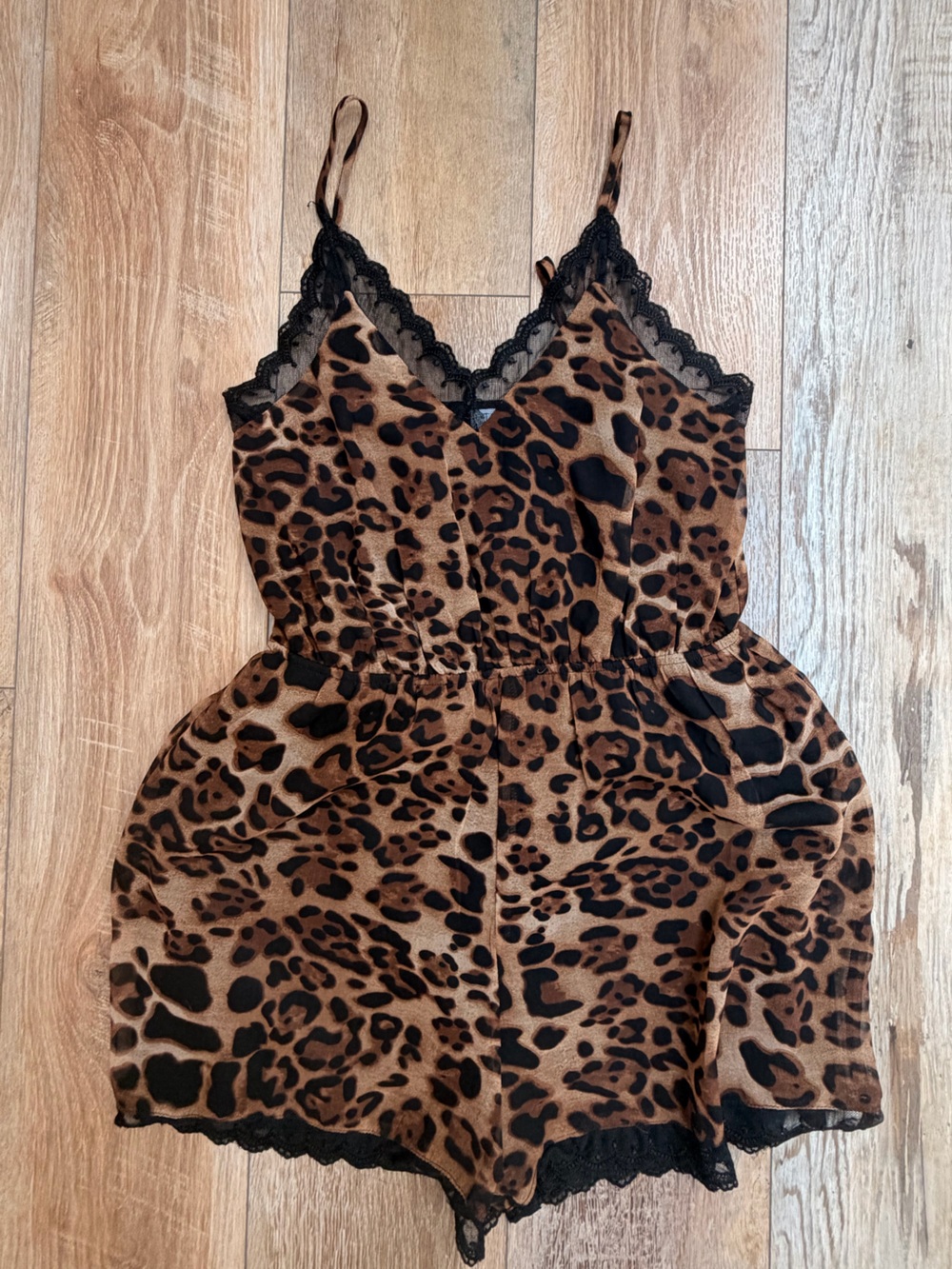 Tobi Leopard-Print Lace Trim Romper in Leopard